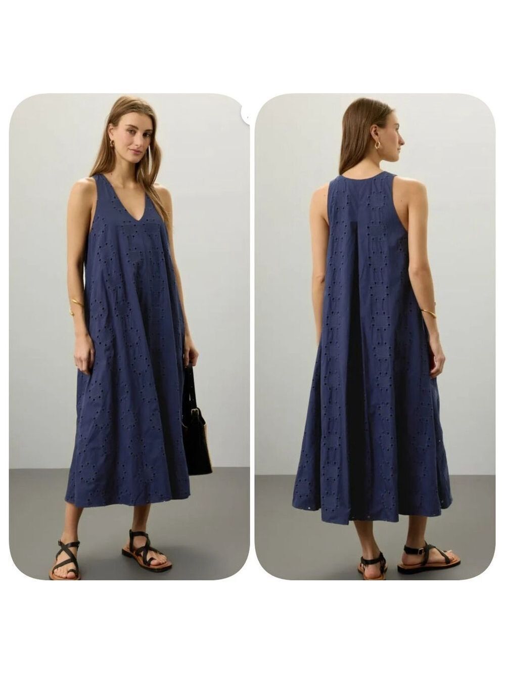 Thakoon Collective Navy Eyelet Shift Dress Sz M